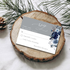 Blauw & Navy Bloemen geen Maaltijd RSVP - Grijs 2 Kaartje