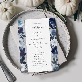 Blauw & Navy Bloemen Huwelijksprogramma - Blauw Gr Kaart