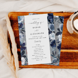 Blauw & Navy Bloemen Huwelijksprogramma - Grijs 2 Kaart