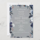 Blauw & Navy Bloemen Huwelijksprogramma - Grijs 2 Kaart (Achterkant)