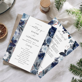 Blauw & Navy Bloemen Huwelijksprogramma - Grijs Kaart