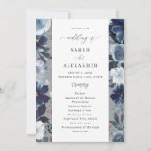 Blauw & Navy Bloemen Huwelijksprogramma - Grijs Kaart (Voorkant)