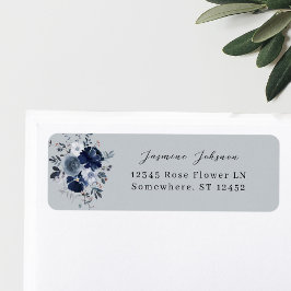 Blauw & Navy Bloemen retour adreslabel - Blauw Gri Etiket