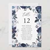 Blauw & Navy Bloemen Tafel Aantal Zitkaarten Kaart (Voorkant)