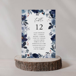 Blauw & Navy Bloemen Tafel Aantal Zitkaarten Kaart