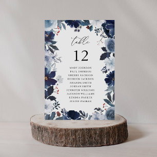 Blauw & Navy Bloemen Tafel Aantal Zitkaarten Kaart
