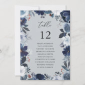 Blauw & Navy Bloemen Tafel Nummer Zitkaart BGREY Kaart (Voorkant)