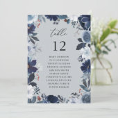 Blauw & Navy Bloemen Tafel Nummer Zitkaart BGREY Kaart (Staand voorkant)