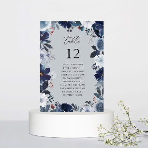 Blauw & Navy Bloemen Tafel Nummer Zitkaart BGREY Kaart