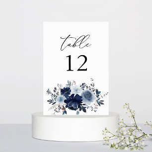 Blauw & Navy Bloemen Tafelnummer