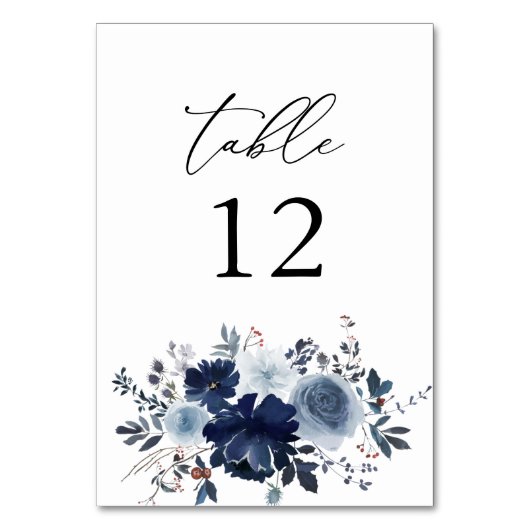 Blauw & Navy Bloemen Tafelnummer (Voorkant)