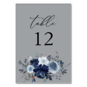 Blauw & Navy Bloemen Tafelnummer - Grijs (Voorkant)