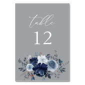 Blauw & Navy Bloemen Tafelnummer - Grijs 2 (Achterkant)