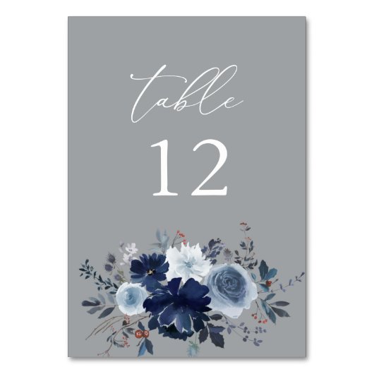 Blauw & Navy Bloemen Tafelnummer - Grijs 2 (Achterkant)