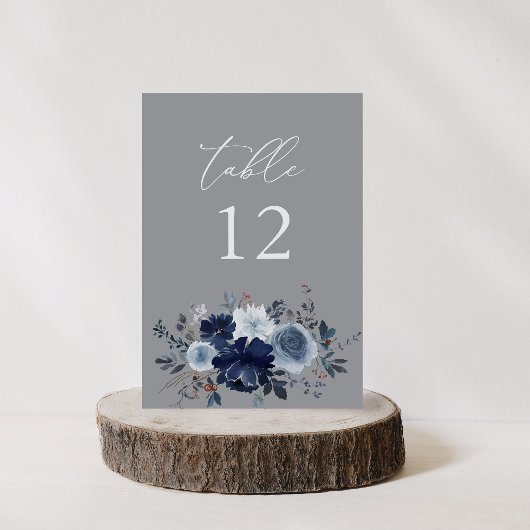 Blauw & Navy Bloemen Tafelnummer - Grijs 2