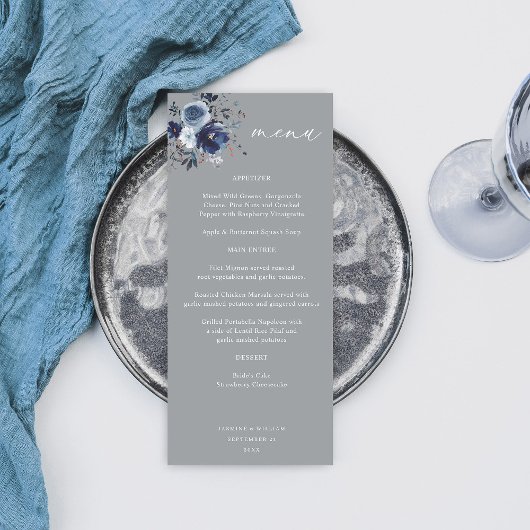 Blauw & Navy Bloemen Tall Menu - Grijs 2