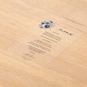Blauw & Navy Bloemen Trouwprogramma Acryl Uitnodigingen (Laagn)