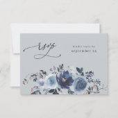Blauw & Navy Bloemen W Maaltijd RSVP - Blauw Grijs (Voorkant)