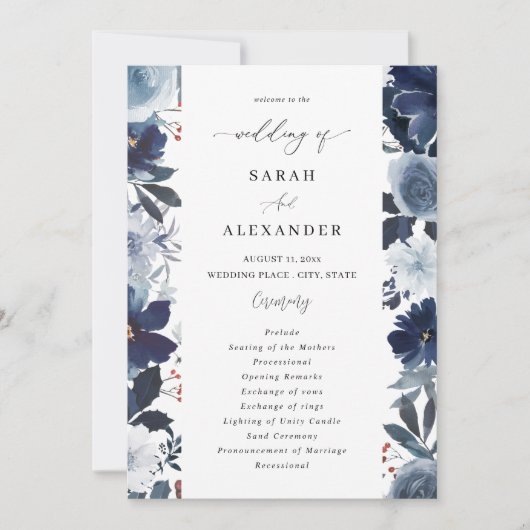 Blauw & Navy Bloemen Wedding Programma test2 (Voorkant)