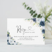 Blauw Navy Bloemige Trouwwebsite QR Code RSVP Kaartje (Staand voorkant)