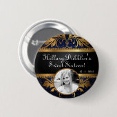 Blauw Navy Glitters Séquins Disco Glans Foto Knop Ronde Button 5,7 Cm (Voorkant /achterkant)