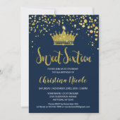 Blauw Navy Gold Confetti Elegant Sweet 16 Kaart (Voorkant)