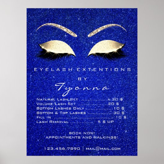 Blauw Navy Gold make-up artiest wimpers prijslijst Poster (Voorkant)
