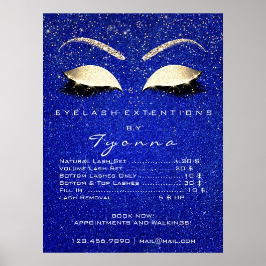 Blauw Navy Gold Make-up Artist Lashes Prijzen Poster (Voorkant)