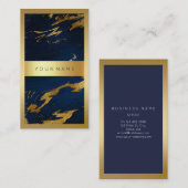 Blauw Navy Golden Lijst Marmer Abstract Verticaal Visitekaartje (Voorkant / Achterkant)