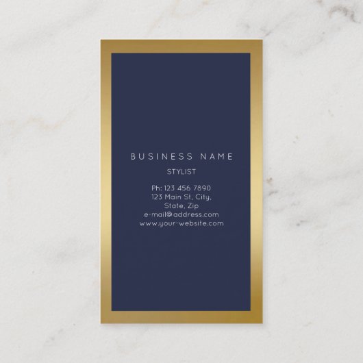 Blauw Navy Golden Lijst Marmer Abstract Verticaal Visitekaartje (Achterkant)