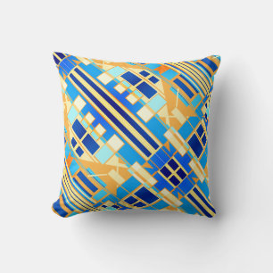 Blauw Navy Koraal Geel Goud Diagonaal Design Kussen