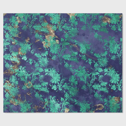 Blauw Navy Mint Groen Bloem Grungy Shabby Chic Cadeaupapier (Vlak)