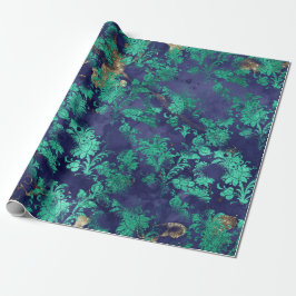 Blauw Navy Mint Groen Bloem Grungy Shabby Chic Cadeaupapier