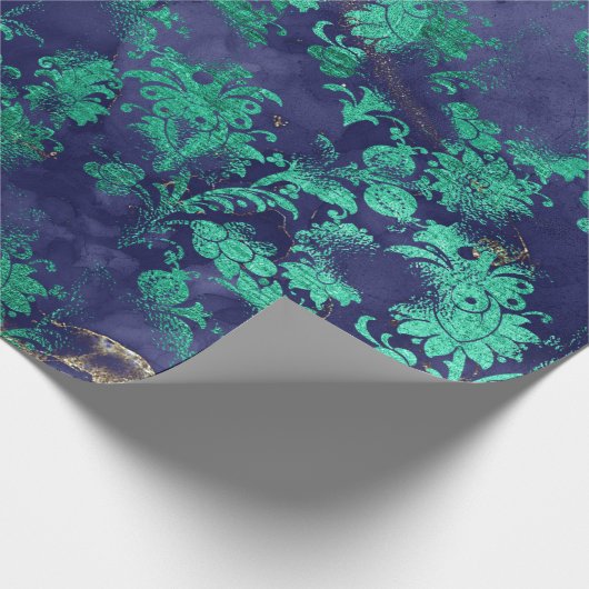 Blauw Navy Mint Groen Bloem Grungy Shabby Chic Cadeaupapier (Hoek)