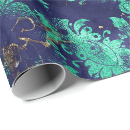 Blauw Navy Mint Groen Bloem Grungy Shabby Chic Cadeaupapier