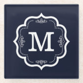 Blauw Navy Monogram Glazen Onderzetter (Voorkant)