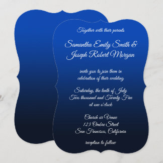Blauw Navy Ombre Elegante Kalligrafie Bruiloft Kaart