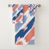 Blauw, Navy, Perzik en Roze Abstracte verfstreken Bad Handdoek (Insitu)