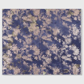Blauw Navy Roos Gouden Bloem Grafiet Grungy Shabby Cadeaupapier (Vlak)