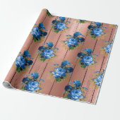 Blauw Navy Roos Hout Rustiek Bloemen Bruiloft Brui Cadeaupapier (Uitgerold)