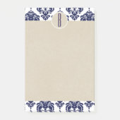 Blauw Navy Wit Glam Damast Kraft Initiaal Post-it® Notes (Voorkant)