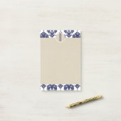Blauw Navy Wit Glam Damast Kraft Monogram Initiaal Post-it® Notes (Op bureau)