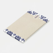 Blauw Navy Wit Glam Damast Kraft Monogram Initiaal Post-it® Notes (Schuin)