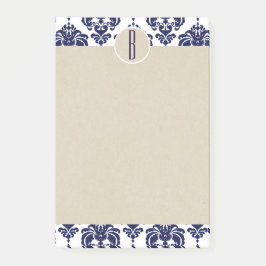Blauw Navy Wit Glam Damast Kraft Monogram Initiaal Post-it® Notes