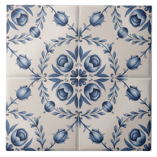 Blauw Nederlands Delfts Patroon Tegeltje (Voorkant)