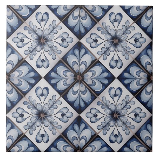 Blauw Nederlands Delfts patroon Tegeltje (Voorkant)