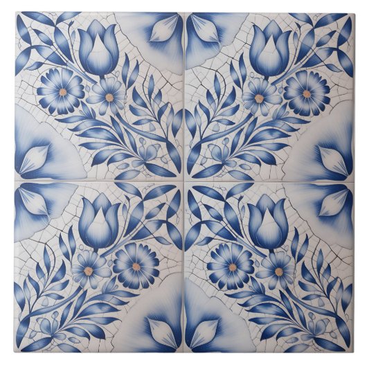 Blauw Nederlands Delfts patroon Tegeltje (Voorkant)