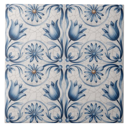 Blauw Nederlands Delfts patroon  Tegeltje (Voorkant)