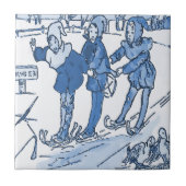 Blauw Nederlands Kinder skiën Tegeltje (Voorkant)