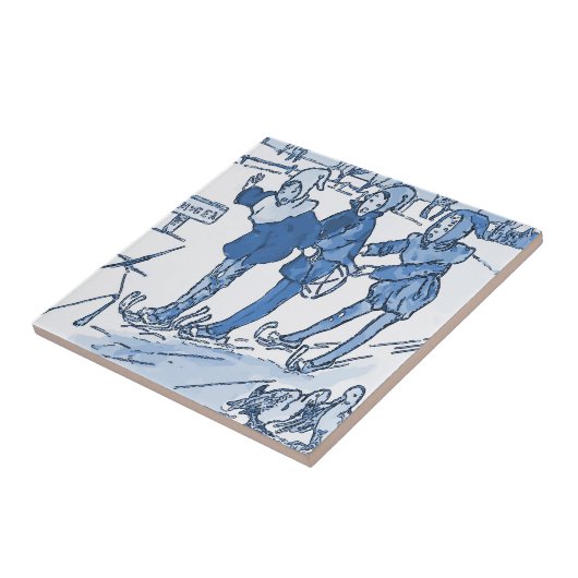 Blauw Nederlands Kinder skiën Tegeltje (Zijkant)